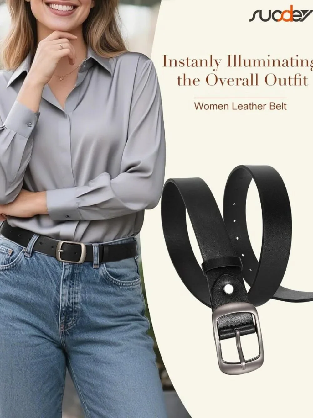 Stylish Women's Leather Waist Belt for Jeans & Dresses, Elegant Buckle, 1.3